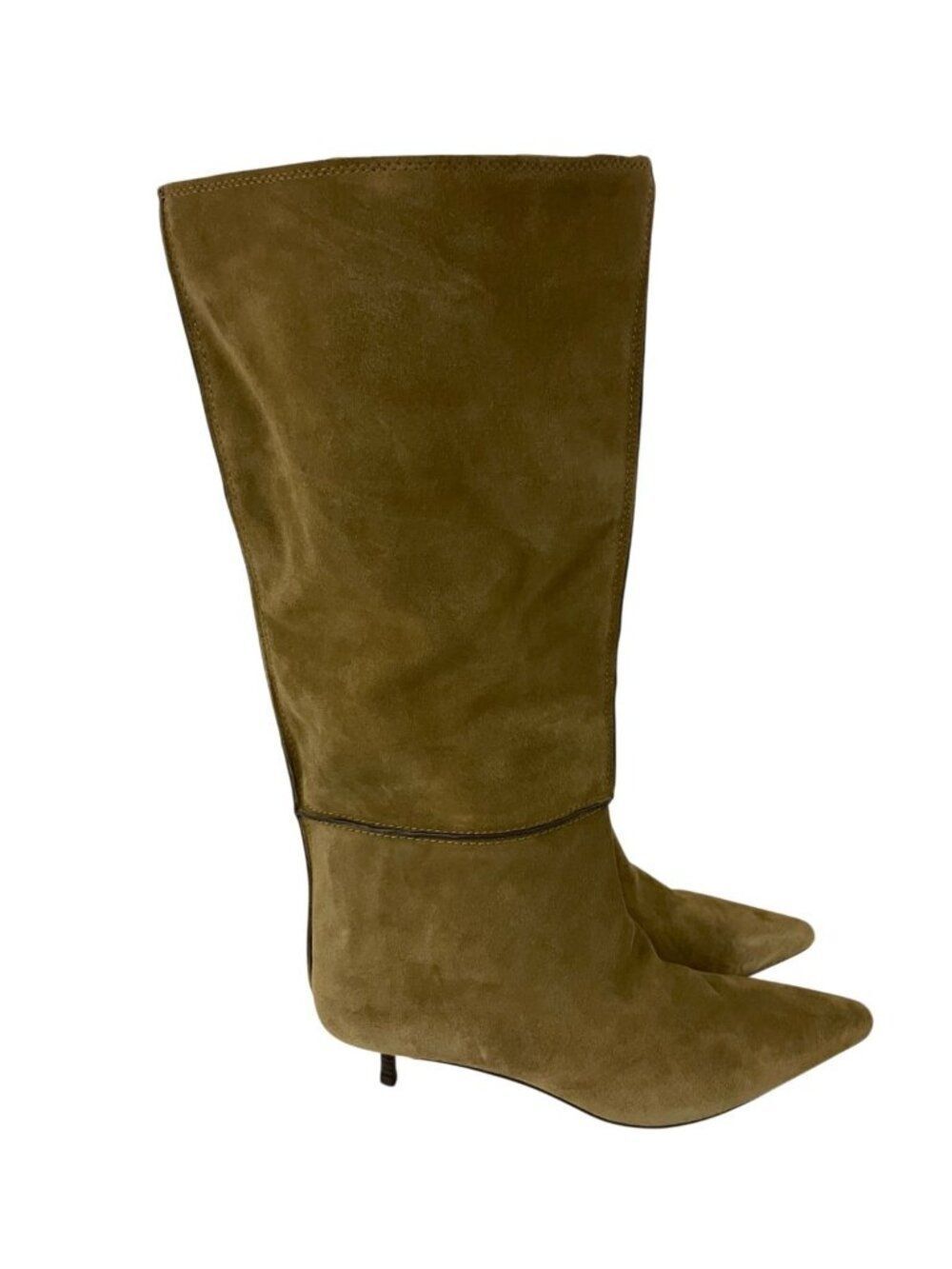 Zara Womens Suede Heeled High Boots EU 41 US 10 Tan Khaki Green 2001/610 NWOB - Picture 2 of 12
